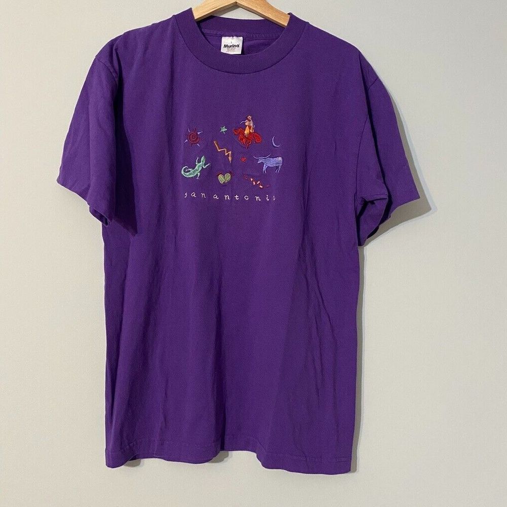 Vintage 90's Murina San Antonio Men's L Purple Short Sleeve T-Shirt Made In USA